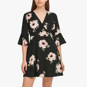 AX Women's Black Floral Bell Half Sleeve Dress Size 10